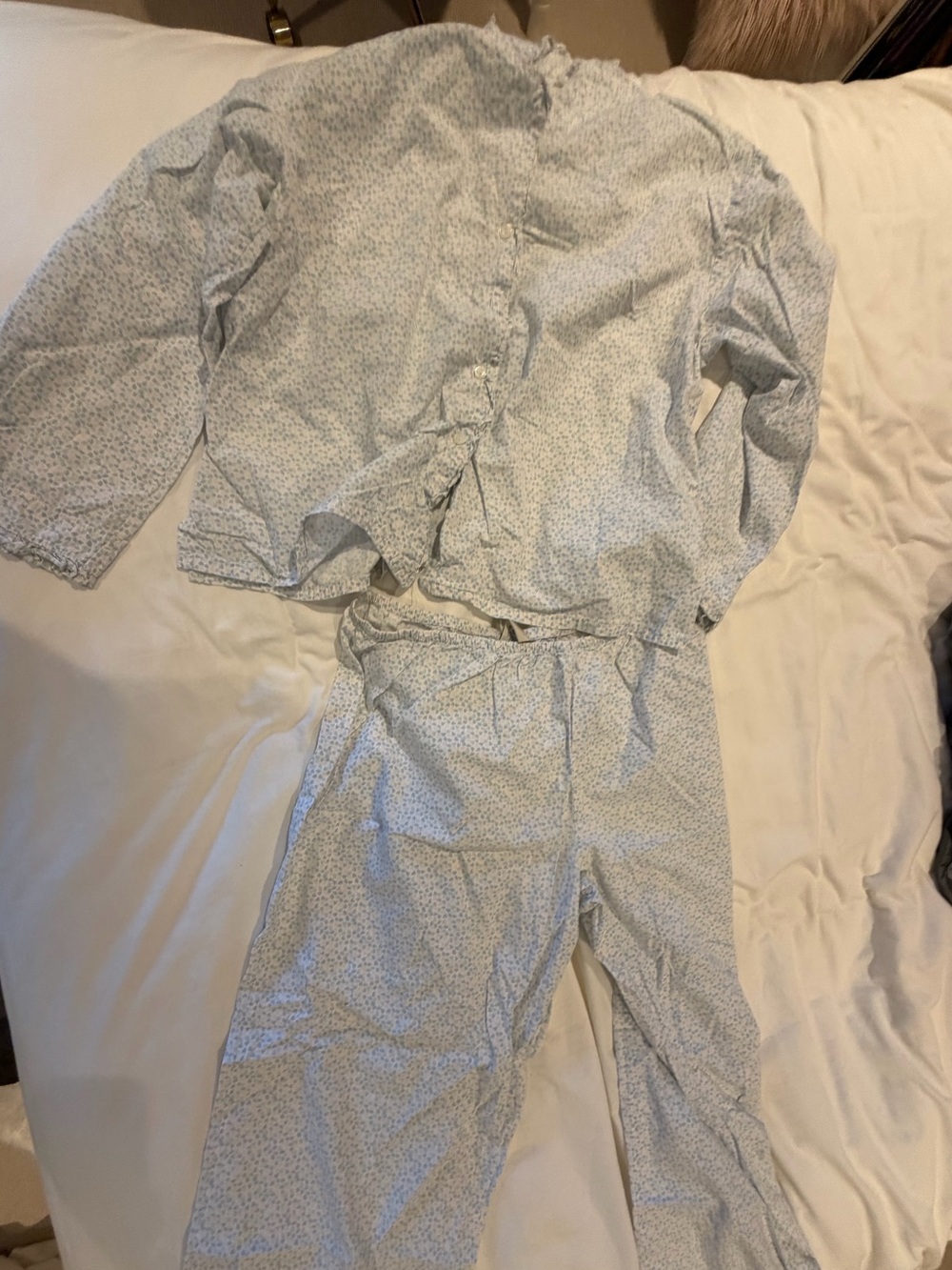Vintage Laura Ashley 2 Piece Pajama Set Blue Floral Print Large Cotton